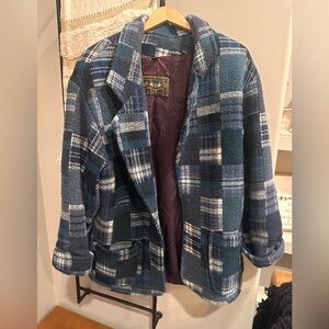 Vintage French Country Express Blue Plaid Coat